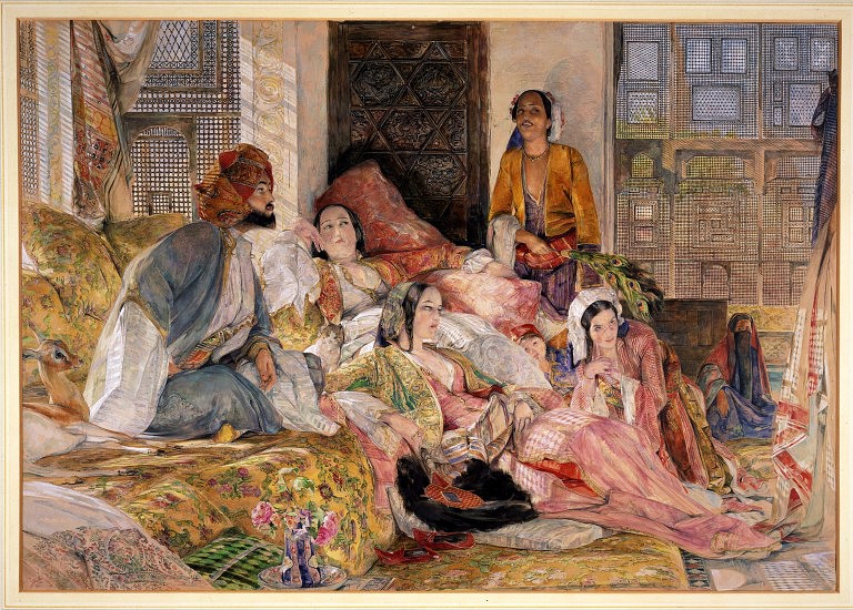 J.F. LEWIS. “The Harem of a Mamluke Bey, Cairo” 1850. Victoria & Albert Museum. London.