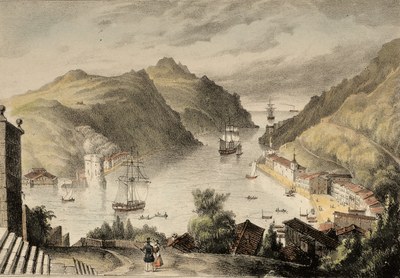 Vallejo. "Pasages : vista general del puerto y sus inmediaciones". 1846.