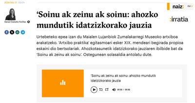 "Soinu ak zeinu ak" erakusketaren inaugurazioaren inguruan Naiz Irratiak argitaratuta erreportaia26_ZM_Soinu_ak_Zeinu_ak_Soinu_Naiz_Irratia