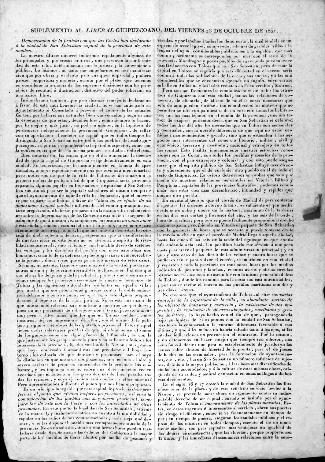 El Liberal Guipuzcoano. 1821-X-26