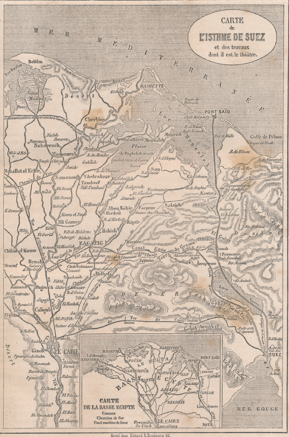 ZM. Carte de LÍstheme de Suez et des travaux dont il est le théàtre