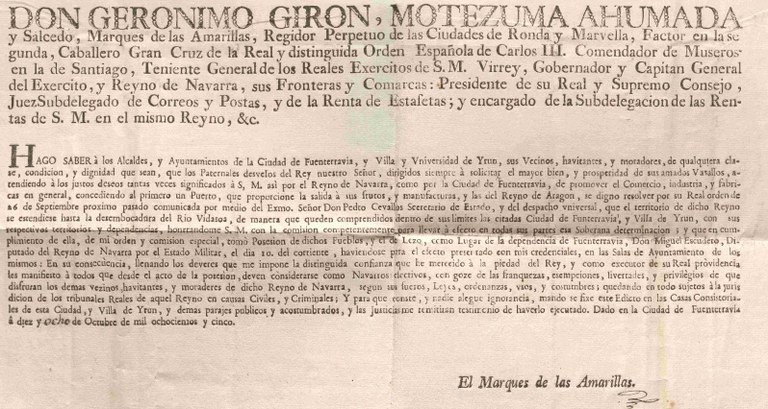Marqués de las Amarillas. Gipuzkoako Artxibo Orokorra.