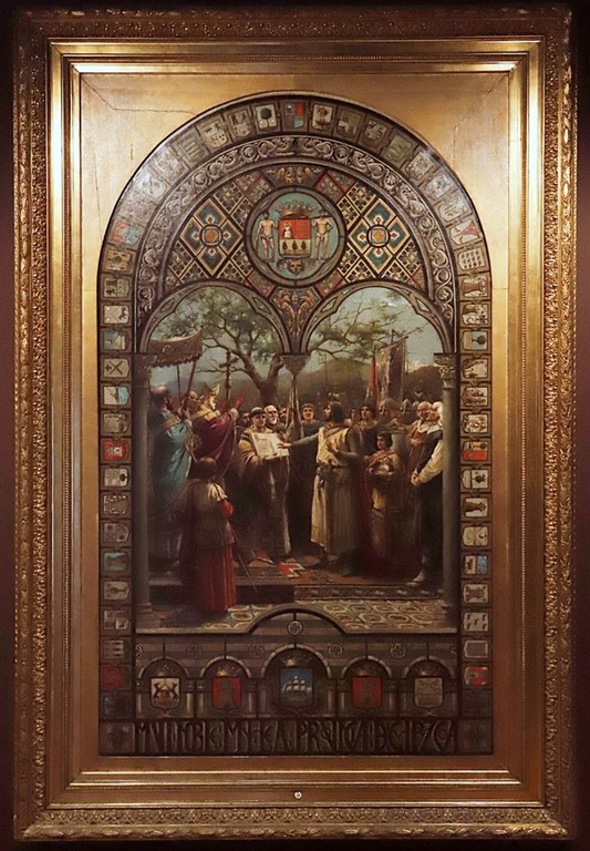 José Echenagusia. "Alfonso VIII jurando los fueros de Guipúzcoa en 1200". 1889. GFA.