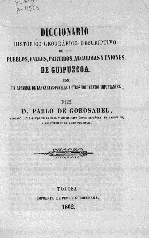 Gorosabel. Diccionario ... Guipuzcoa