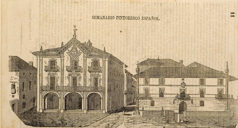 BRABO. "Plaza de Ońate, Casa consistorial, y Palacio." 1840. 