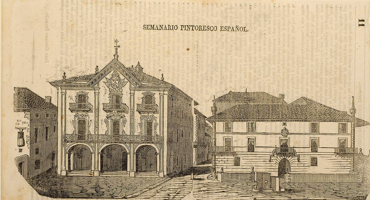 BRABO. "Plaza de Ońate, Casa consistorial, y Palacio." 1840. 
