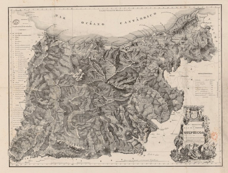 José Joaquín de Olazábal Arbelaiz."Carta topográfica de la M.N. y M.L. provincia de Guipúzcoa". 1836. KMK.