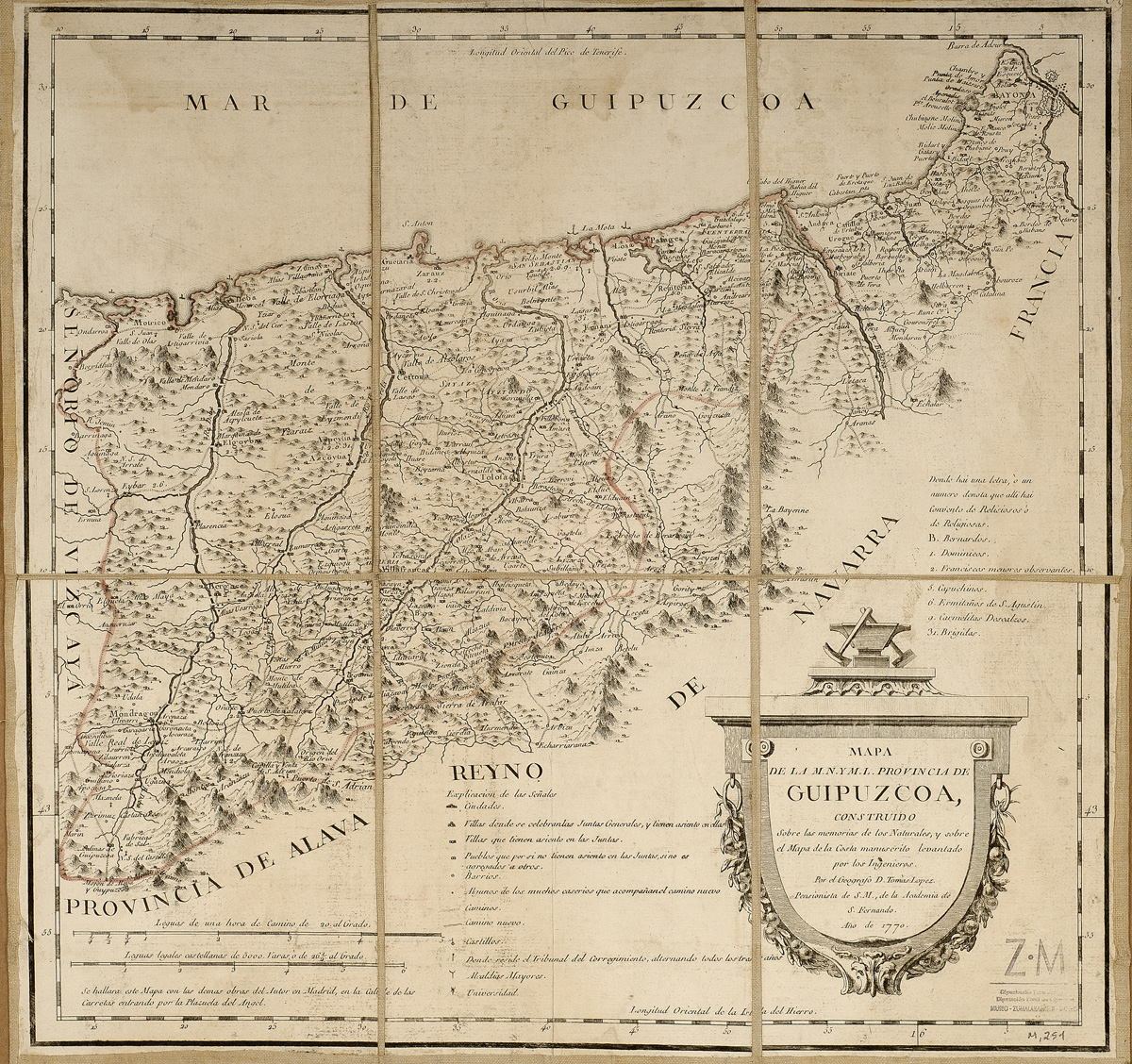 Tomás LOPEZ. "Mapa de la M.N. Y M.L. Provincia de Guipuzcoa". 1770. ZM.